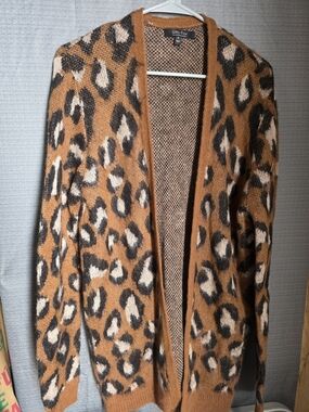 Women's Leopard Print Open Cardigan - Camel/Black